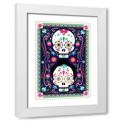 Day of the Dead White Modern Wood Framed Art Print with Double Matting by ND Art