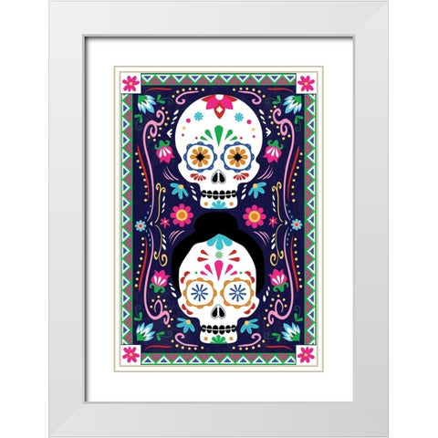Day of the Dead White Modern Wood Framed Art Print with Double Matting by ND Art