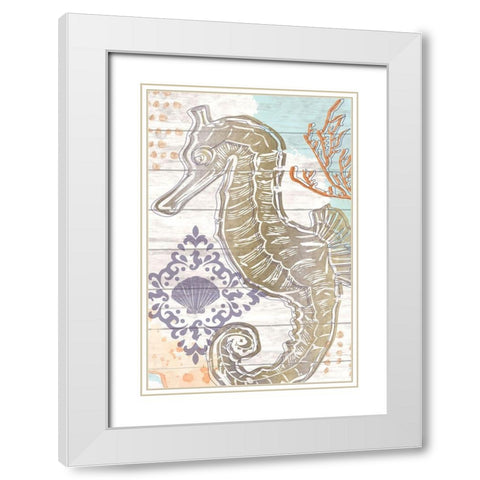Sea Horse White Modern Wood Framed Art Print with Double Matting by ND Art