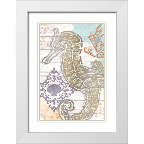 Sea Horse White Modern Wood Framed Art Print with Double Matting by ND Art