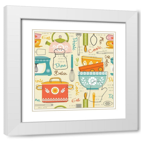 In the Kitchen Pattern III White Modern Wood Framed Art Print with Double Matting by ND Art