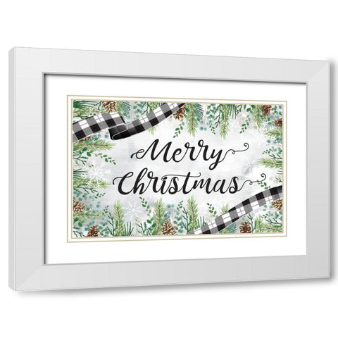 Merry Christmas White Modern Wood Framed Art Print with Double Matting by ND Art