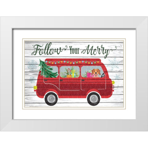 Follow Your Merry White Modern Wood Framed Art Print with Double Matting by ND Art