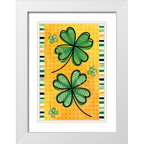 4 Leaf Clovers White Modern Wood Framed Art Print with Double Matting by ND Art