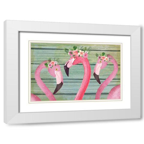 Flamingos White Modern Wood Framed Art Print with Double Matting by ND Art