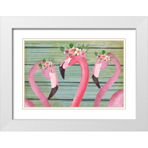 Flamingos White Modern Wood Framed Art Print with Double Matting by ND Art