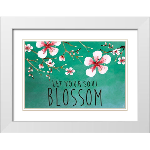 Cherry Blossoms White Modern Wood Framed Art Print with Double Matting by ND Art