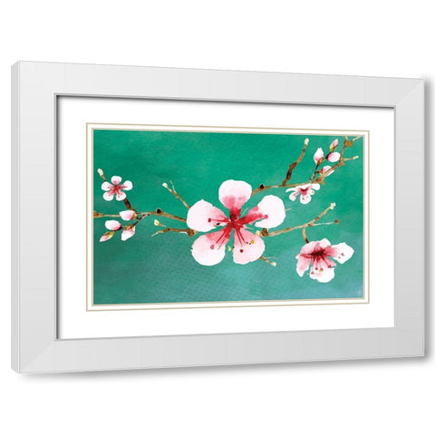 Cherry Blossoms II White Modern Wood Framed Art Print with Double Matting by ND Art