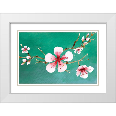 Cherry Blossoms II White Modern Wood Framed Art Print with Double Matting by ND Art