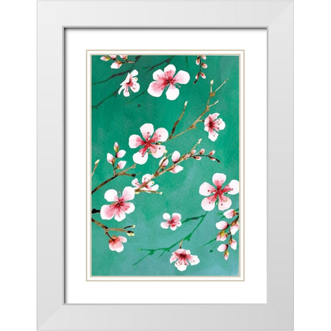 Cherry Blossoms III White Modern Wood Framed Art Print with Double Matting by ND Art