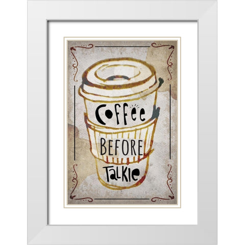 Coffee Typography III White Modern Wood Framed Art Print with Double Matting by ND Art