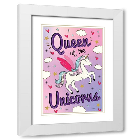 Queen of the Unicorns White Modern Wood Framed Art Print with Double Matting by ND Art