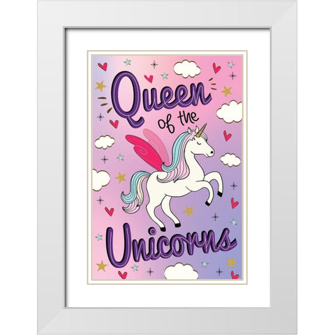 Queen of the Unicorns White Modern Wood Framed Art Print with Double Matting by ND Art