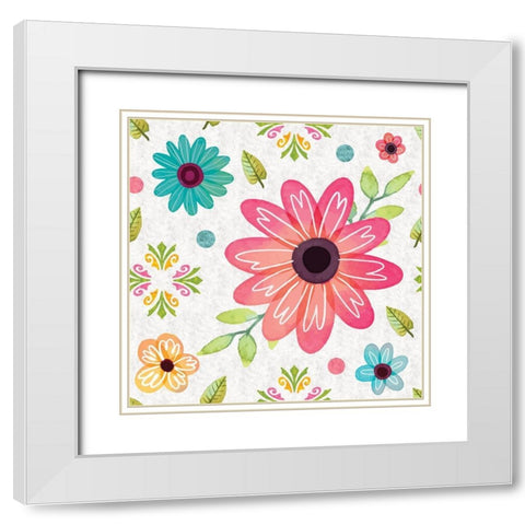 Full Bloom Pattern I White Modern Wood Framed Art Print with Double Matting by ND Art