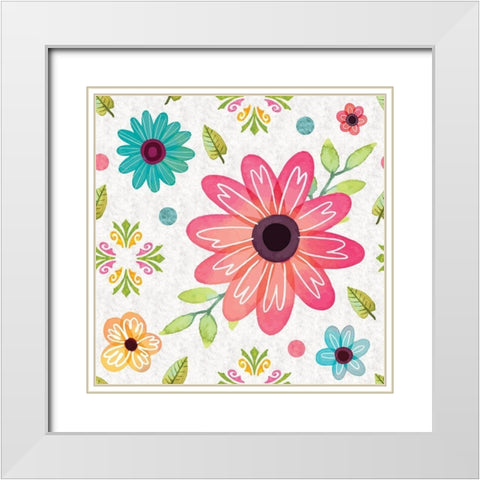 Full Bloom Pattern I White Modern Wood Framed Art Print with Double Matting by ND Art
