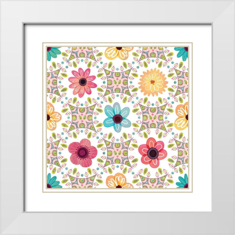 Full Bloom Pattern II White Modern Wood Framed Art Print with Double Matting by ND Art
