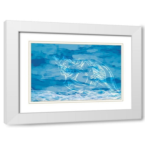 Blue Coastal White Modern Wood Framed Art Print with Double Matting by ND Art