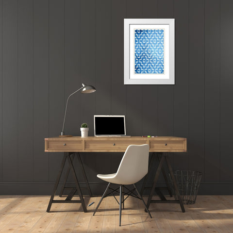 Blue and White VII White Modern Wood Framed Art Print with Double Matting by ND Art
