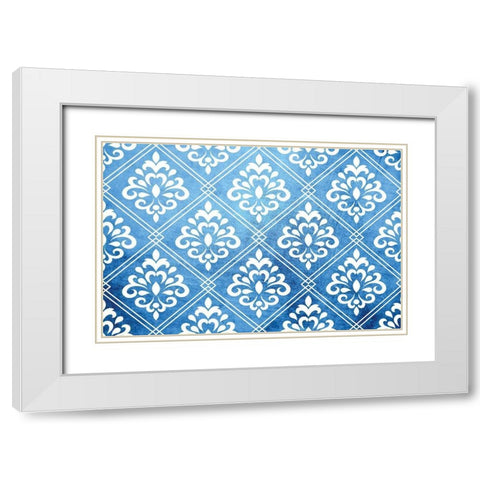 Blue and White IX White Modern Wood Framed Art Print with Double Matting by ND Art