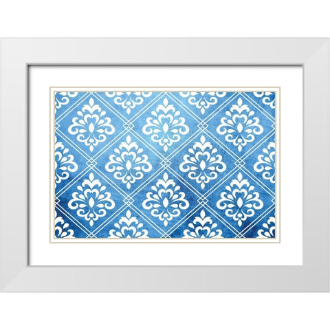 Blue and White IX White Modern Wood Framed Art Print with Double Matting by ND Art