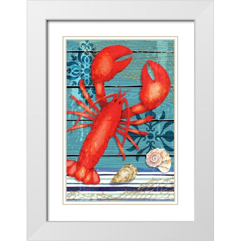 New England Lobster White Modern Wood Framed Art Print with Double Matting by ND Art