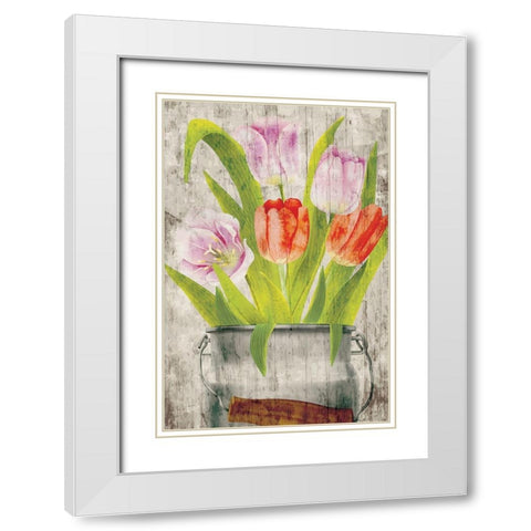 Tulips III White Modern Wood Framed Art Print with Double Matting by ND Art