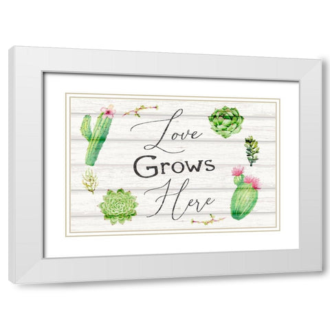 Love Grows Here White Modern Wood Framed Art Print with Double Matting by ND Art