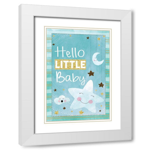 Hello Little Baby White Modern Wood Framed Art Print with Double Matting by ND Art