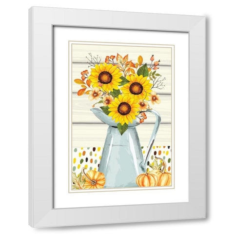 Pumpkins and Sunflowers White Modern Wood Framed Art Print with Double Matting by ND Art