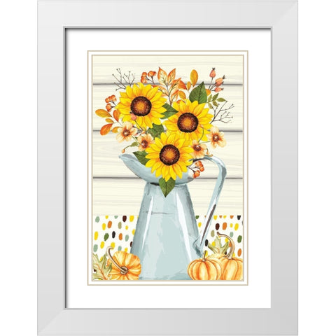 Pumpkins and Sunflowers White Modern Wood Framed Art Print with Double Matting by ND Art
