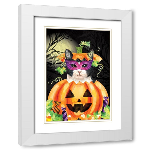 Halloween Cat II White Modern Wood Framed Art Print with Double Matting by ND Art