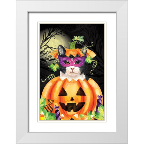 Halloween Cat II White Modern Wood Framed Art Print with Double Matting by ND Art