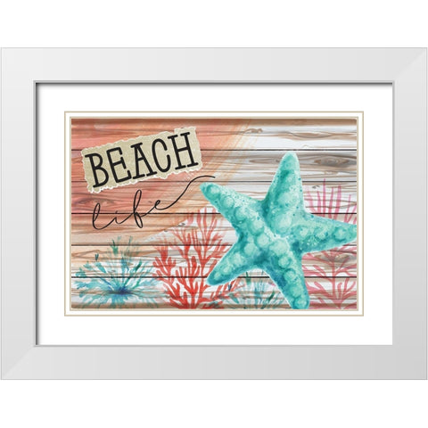 Beach Life White Modern Wood Framed Art Print with Double Matting by ND Art