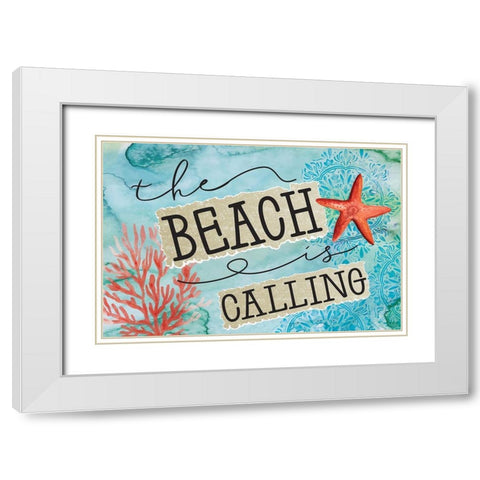 Beach is Calling White Modern Wood Framed Art Print with Double Matting by ND Art