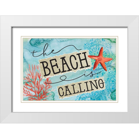Beach is Calling White Modern Wood Framed Art Print with Double Matting by ND Art
