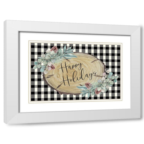 Happy Holidays White Modern Wood Framed Art Print with Double Matting by ND Art