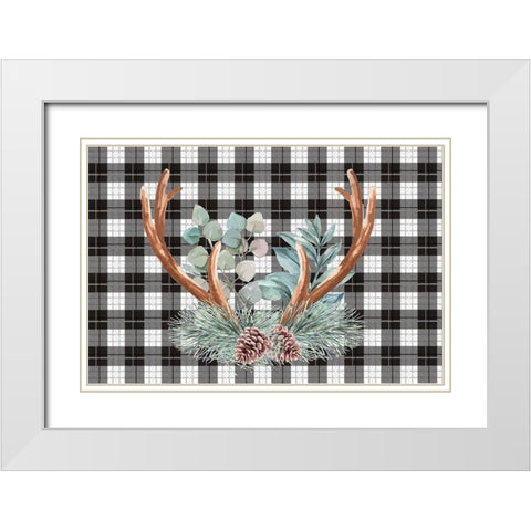 Holiday Antlers White Modern Wood Framed Art Print with Double Matting by ND Art