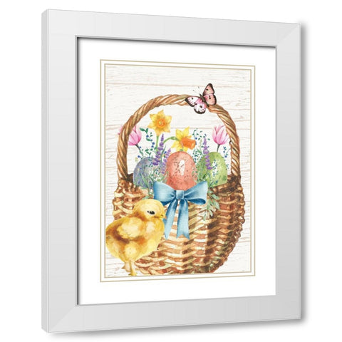 Easter Basket White Modern Wood Framed Art Print with Double Matting by ND Art