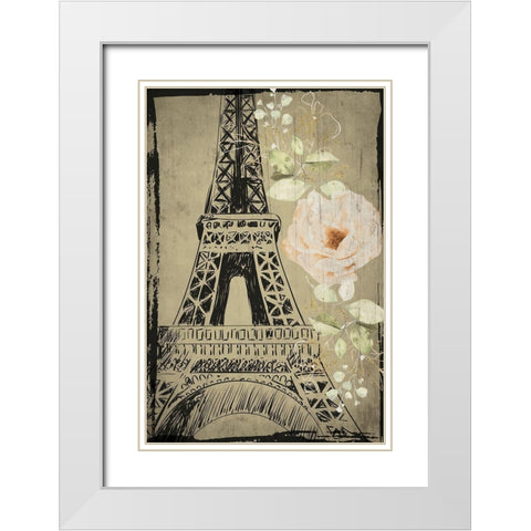 Eiffel Tower White Modern Wood Framed Art Print with Double Matting by ND Art