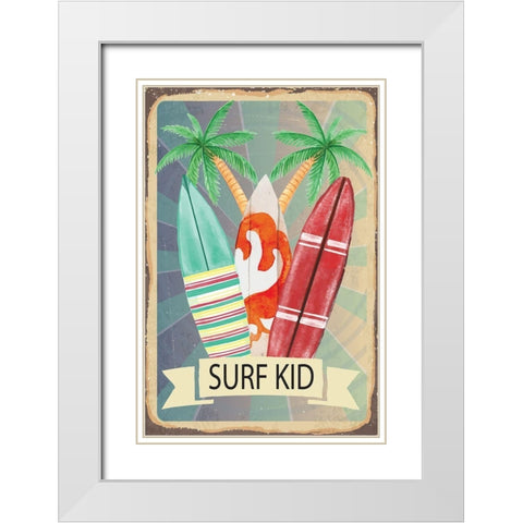 Surf Kid White Modern Wood Framed Art Print with Double Matting by ND Art