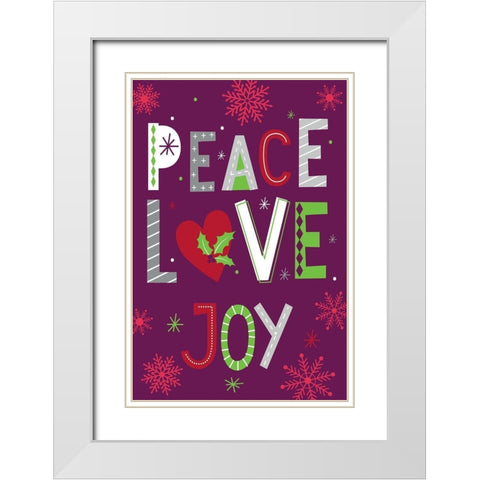 Peace, Love, Joy White Modern Wood Framed Art Print with Double Matting by ND Art