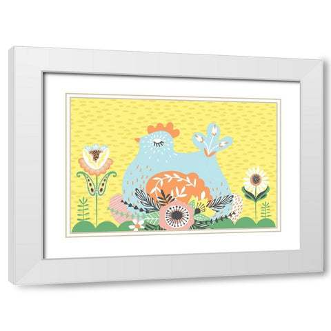 Hen White Modern Wood Framed Art Print with Double Matting by ND Art