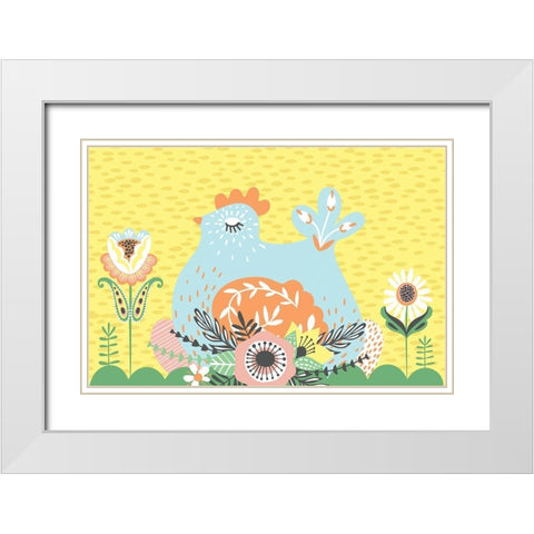 Hen White Modern Wood Framed Art Print with Double Matting by ND Art