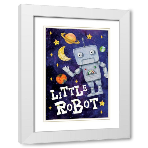 Little Robot White Modern Wood Framed Art Print with Double Matting by ND Art