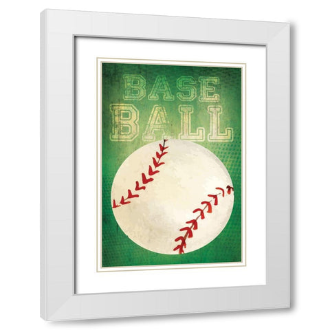 Baseball White Modern Wood Framed Art Print with Double Matting by ND Art