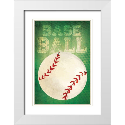 Baseball White Modern Wood Framed Art Print with Double Matting by ND Art