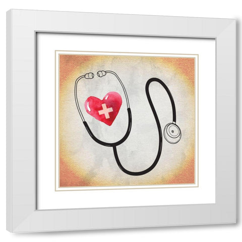 Heart Stethoscope White Modern Wood Framed Art Print with Double Matting by ND Art