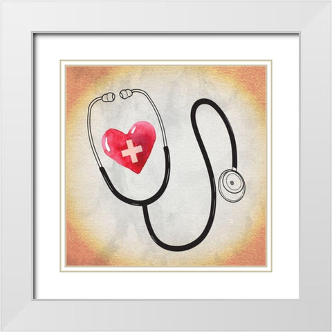 Heart Stethoscope White Modern Wood Framed Art Print with Double Matting by ND Art