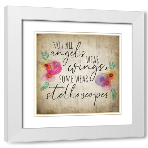 Angels Wear Stethoscopes White Modern Wood Framed Art Print with Double Matting by ND Art