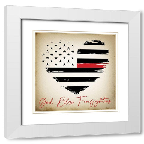 God Bless Firefighters White Modern Wood Framed Art Print with Double Matting by ND Art